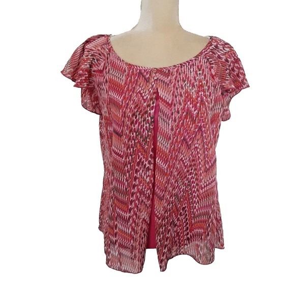 New Directions pink ruffled top S polyester fully lined cap sleeves feminine - Picture 1 of 4